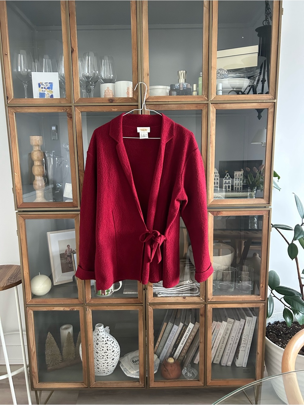 Vintage Talbots Wool Deep Red Tie-Waist Cardigan